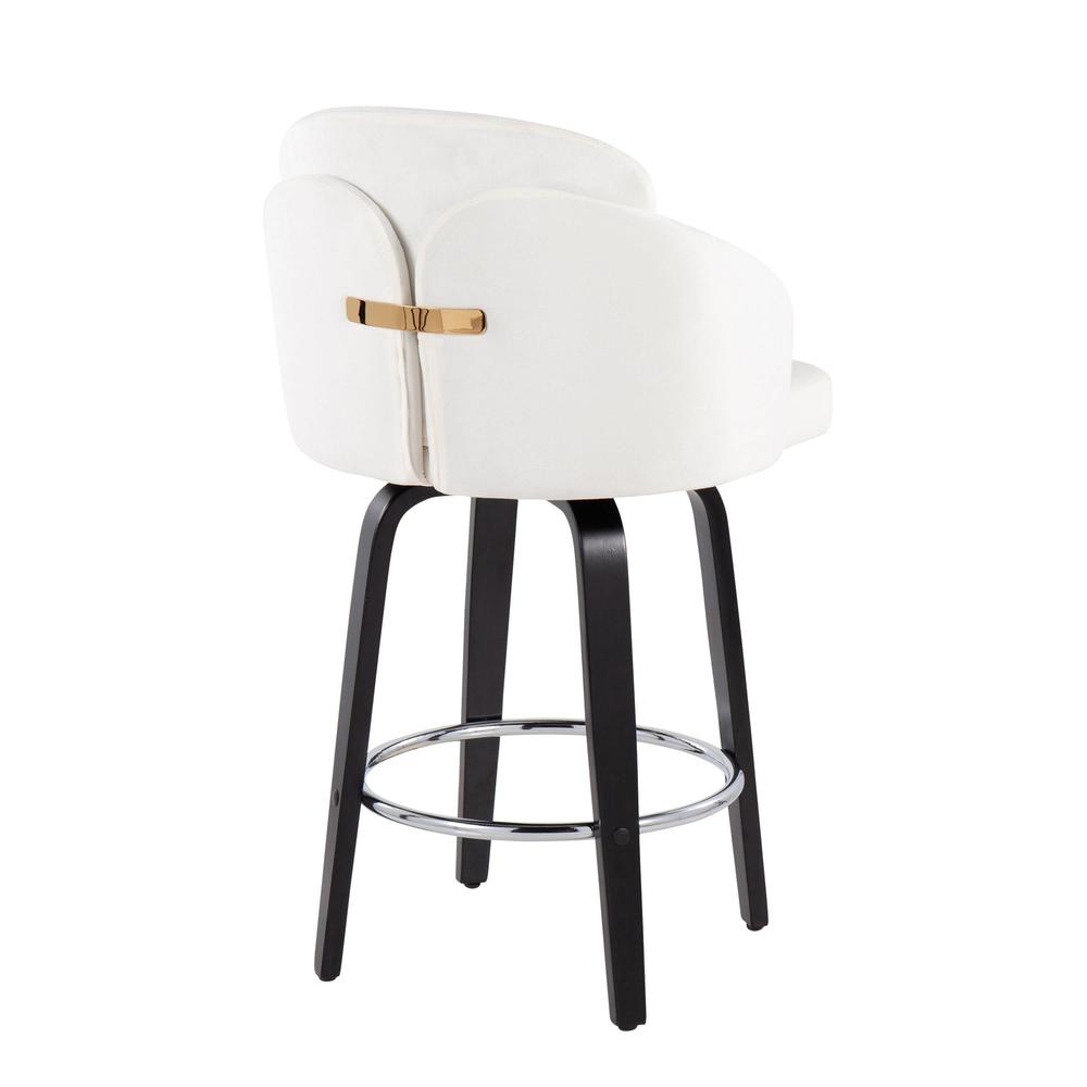 Black Wood, Cream Velvet, Chrome, Gold Metal Dahlia Counter Stool - Set of 2