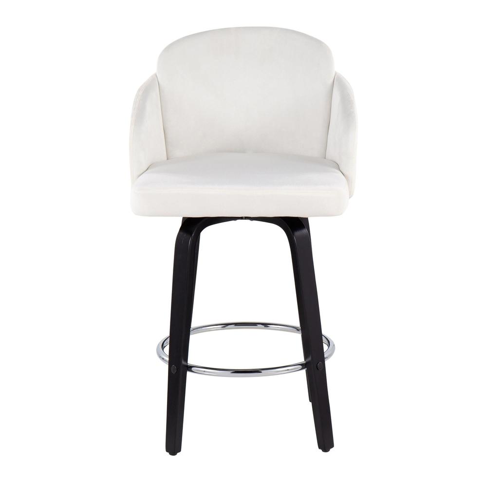 Black Wood, Cream Velvet, Chrome, Gold Metal Dahlia Counter Stool - Set of 2