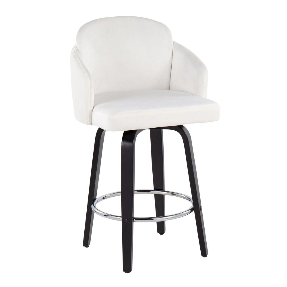 Black Wood, Cream Velvet, Chrome, Gold Metal Dahlia Counter Stool - Set of 2