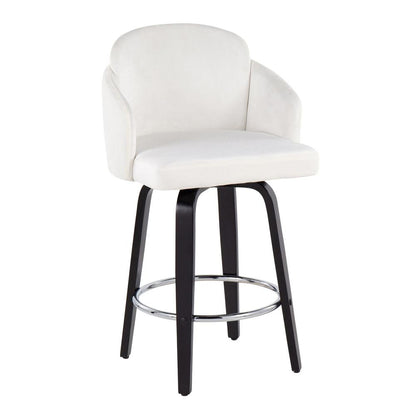 Black Wood, Cream Velvet, Chrome, Gold Metal Dahlia Counter Stool - Set of 2