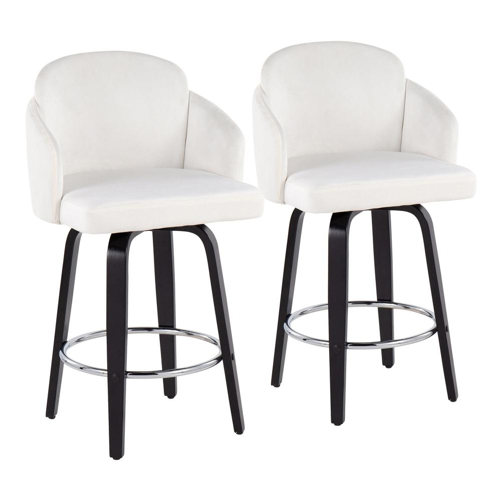 Black Wood, Cream Velvet, Chrome, Gold Metal Dahlia Counter Stool - Set of 2