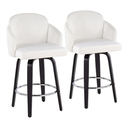 Black Wood, Cream Velvet, Chrome, Gold Metal Dahlia Counter Stool - Set of 2