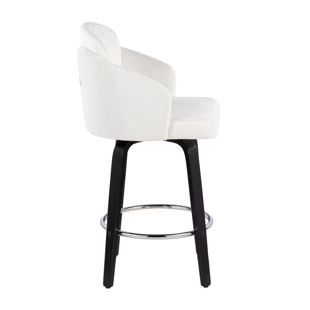 Black Wood, Cream Velvet, Chrome, Gold Metal Dahlia Counter Stool - Set of 2