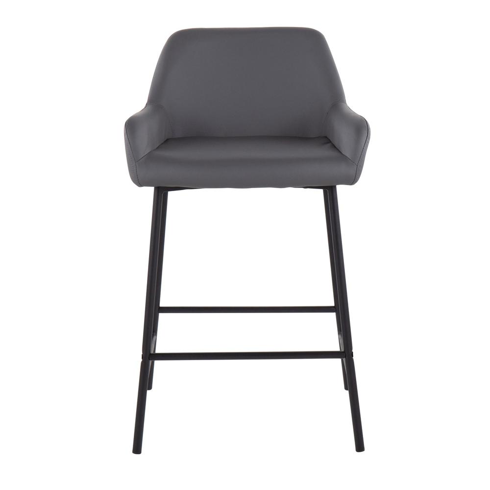 Black Metal, Grey PU Daniella Fixed-Height Counter Stool - Set of 2