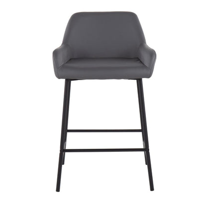 Black Metal, Grey PU Daniella Fixed-Height Counter Stool - Set of 2