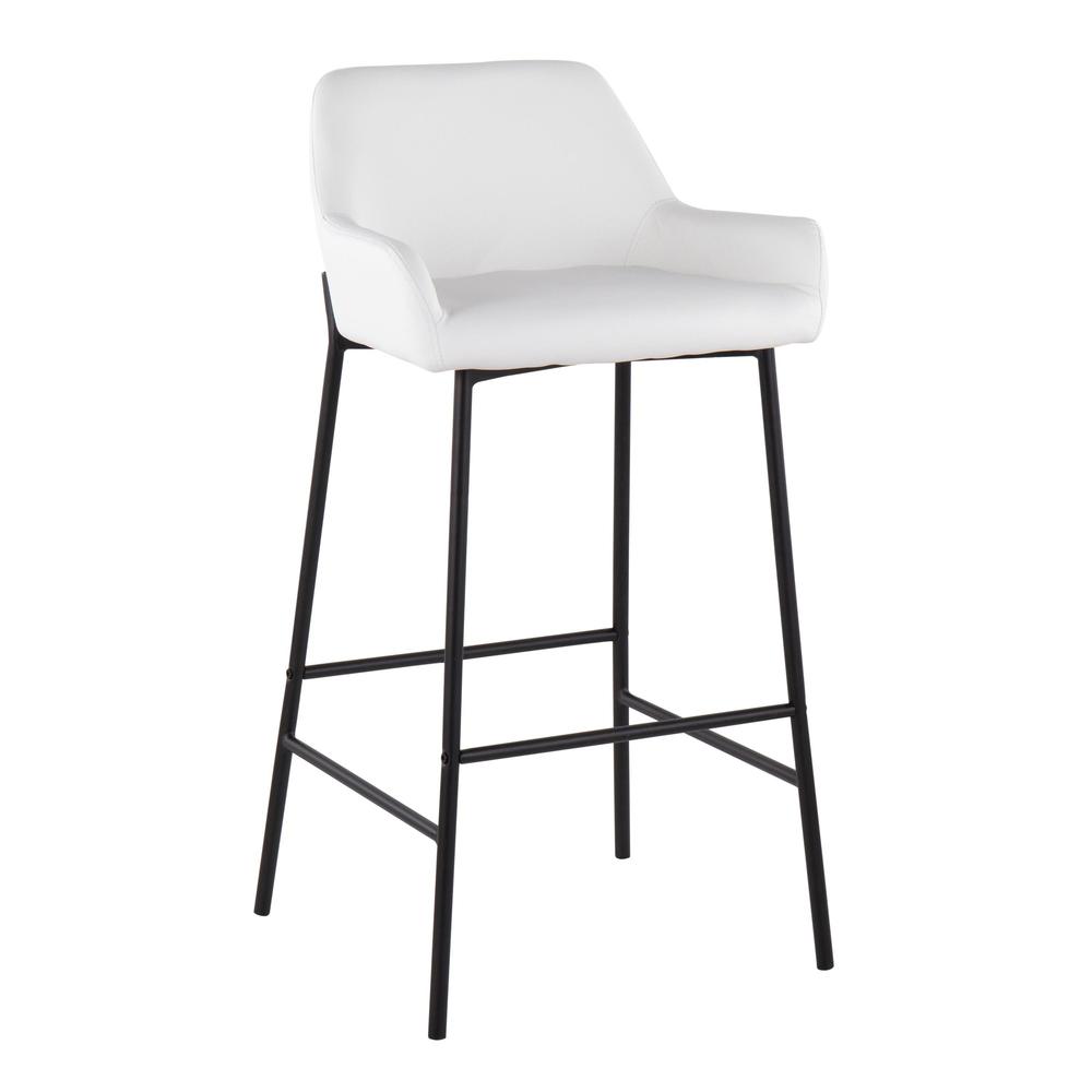 Black Metal, White PU Daniella Fixed-Height Bar Stool - Set of 2