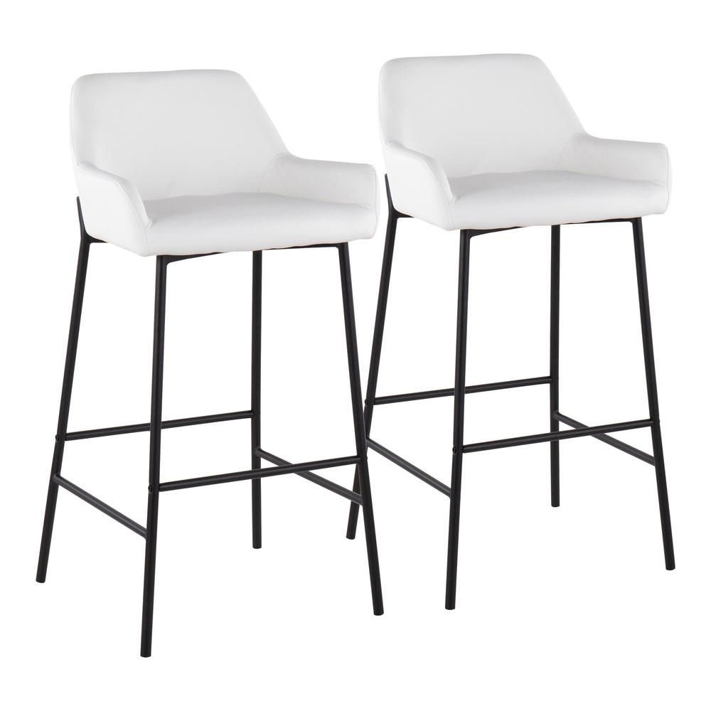 Black Metal, White PU Daniella Fixed-Height Bar Stool - Set of 2