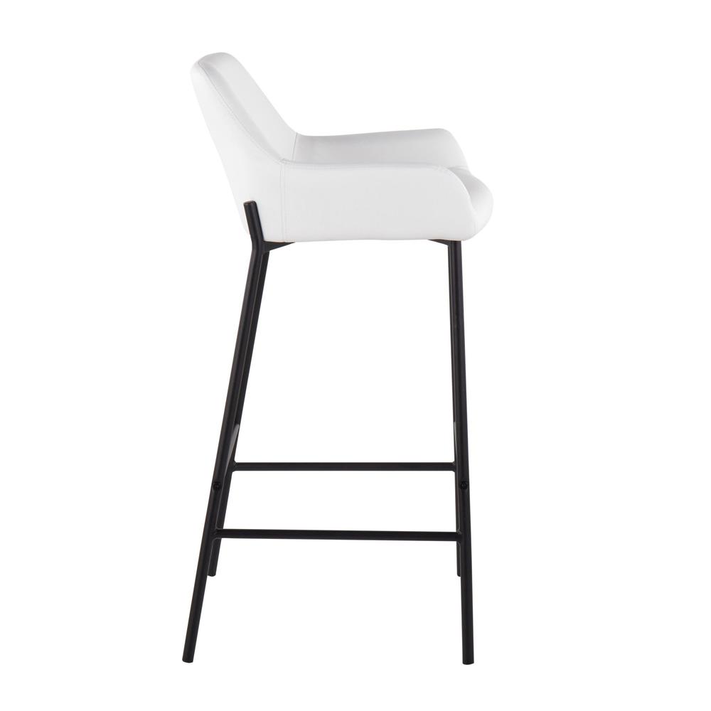 Black Metal, White PU Daniella Fixed-Height Bar Stool - Set of 2