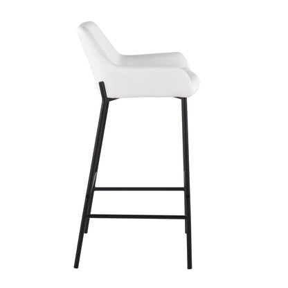 Black Metal, White PU Daniella Fixed-Height Bar Stool - Set of 2