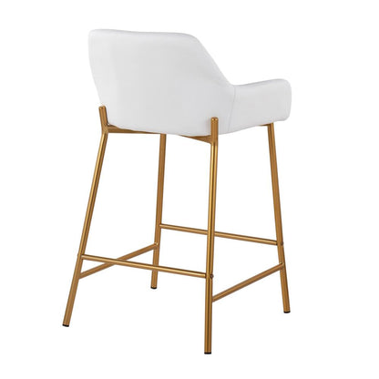 Gold Metal, White PU Daniella Fixed-Height Counter Stool - Set of 2