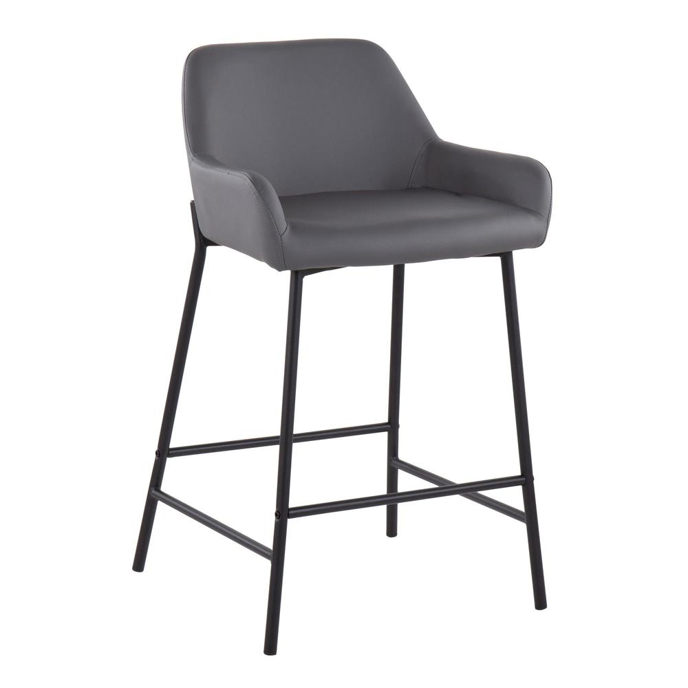 Black Metal, Grey PU Daniella Fixed-Height Counter Stool - Set of 2
