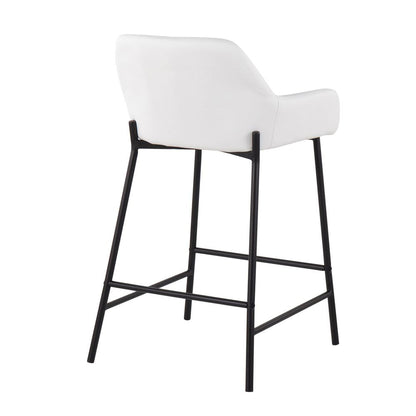 Black Metal, White PU Daniella Fixed-Height Counter Stool - Set of 2