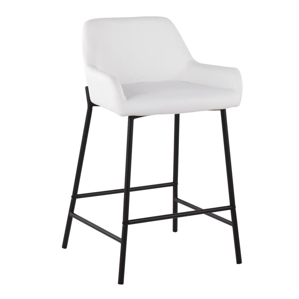 Black Metal, White PU Daniella Fixed-Height Counter Stool - Set of 2