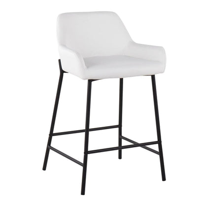 Black Metal, White PU Daniella Fixed-Height Counter Stool - Set of 2