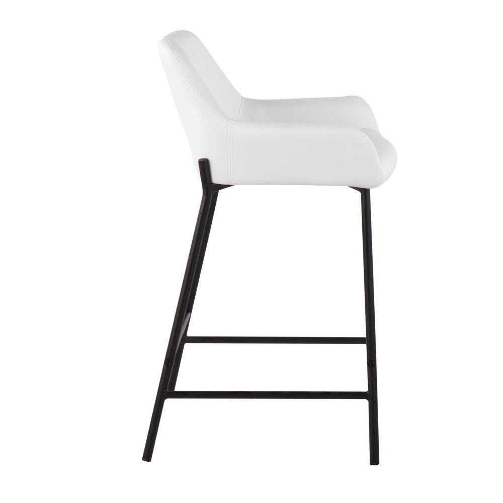 Black Metal, White PU Daniella Fixed-Height Counter Stool - Set of 2
