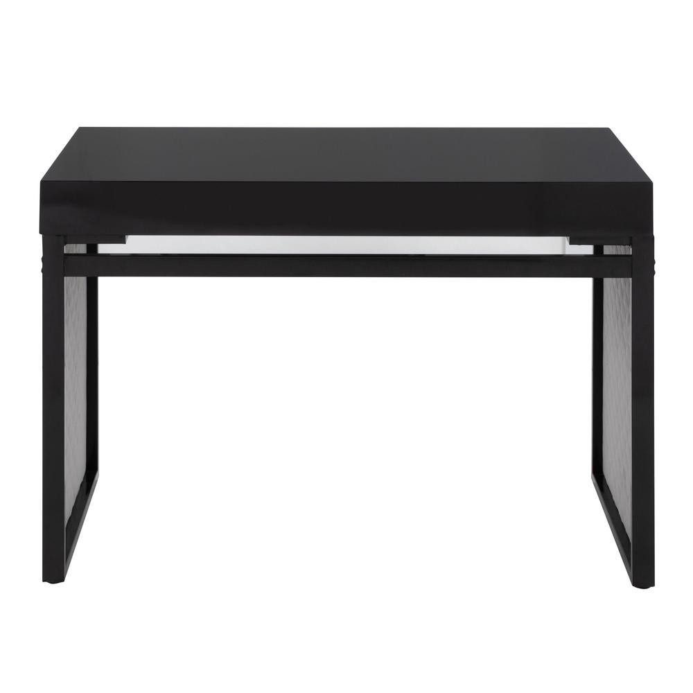 Black Steel, Black MDF, Silver Velvet Drift Upholstered Desk