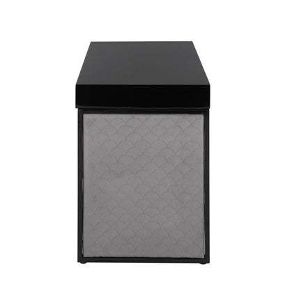 Black Steel, Black MDF, Silver Velvet Drift Upholstered Desk
