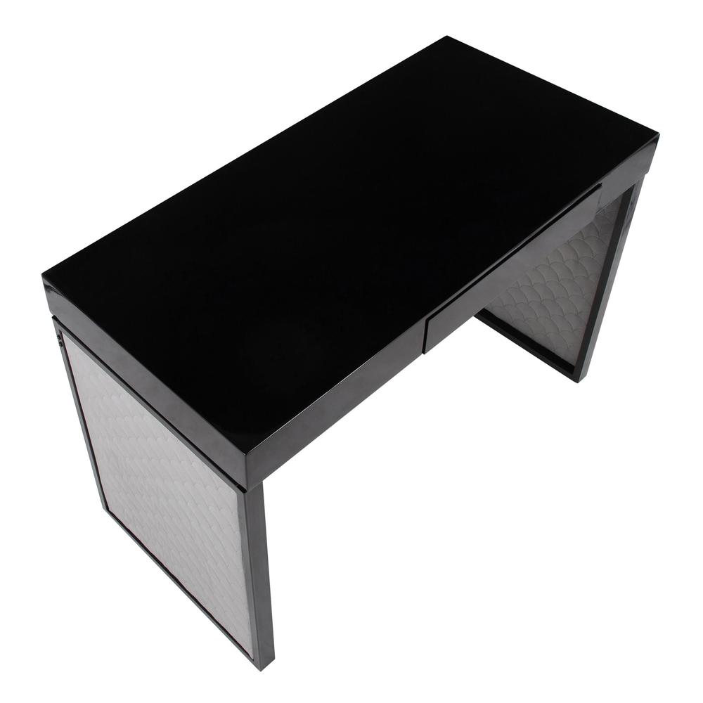 Black Steel, Black MDF, Silver Velvet Drift Upholstered Desk