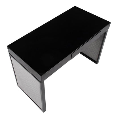 Black Steel, Black MDF, Silver Velvet Drift Upholstered Desk