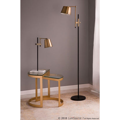 Metric Industrial Floor Lamp in Black and Antique Brass