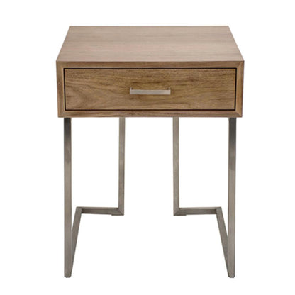 Roman Contemporary End Table in Walnut Wood and Stainless Steel