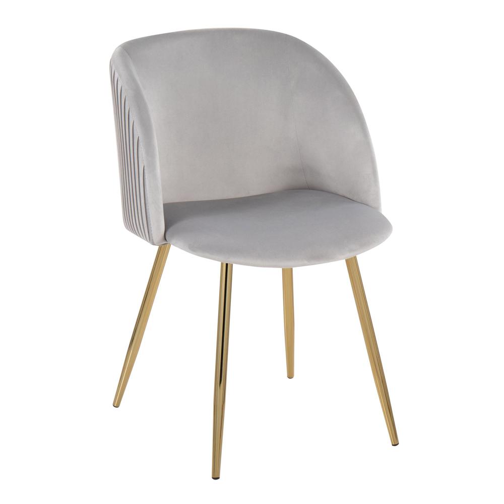 Gold Metal, Silver Velvet Fran Pleated Chair - Set of 2
