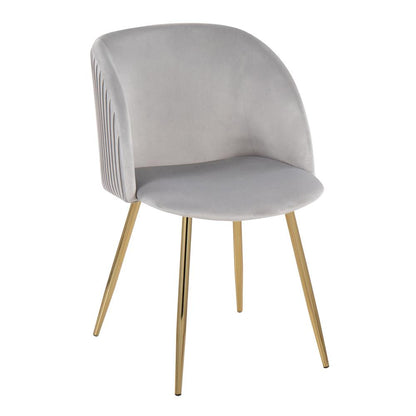 Gold Metal, Silver Velvet Fran Pleated Chair - Set of 2