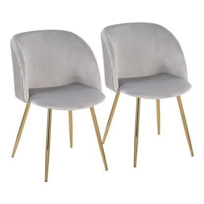 Gold Metal, Silver Velvet Fran Pleated Chair - Set of 2