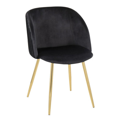 Gold Metal, Black Velvet Fran Pleated Chair - Set of 2