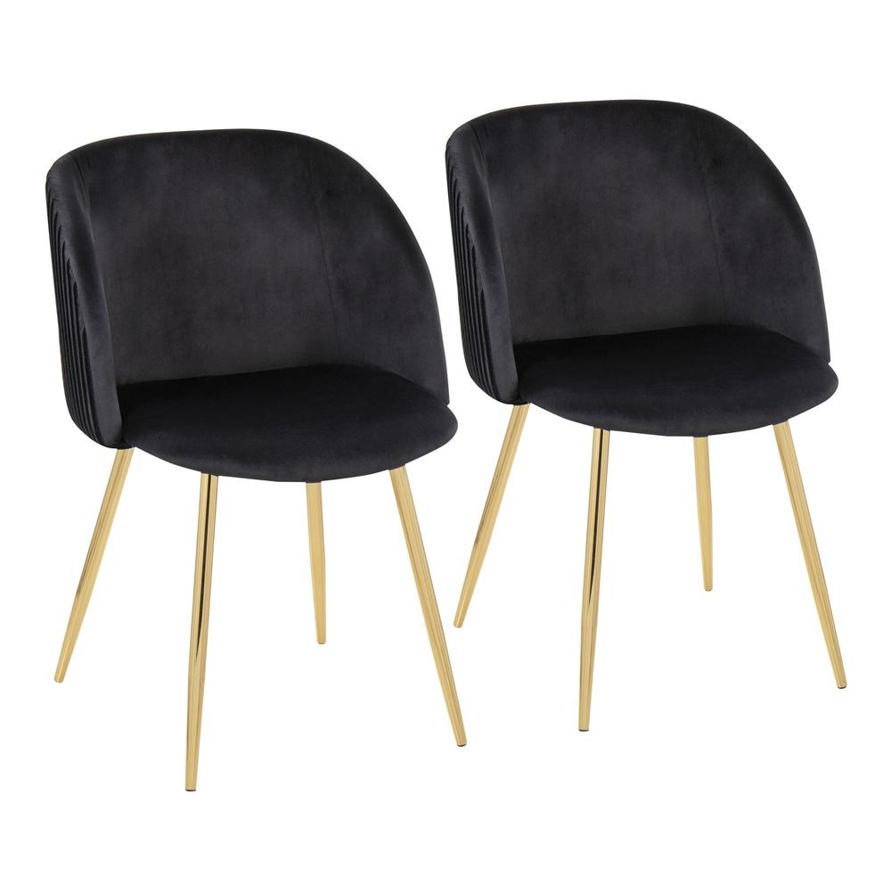 Gold Metal, Black Velvet Fran Pleated Chair - Set of 2