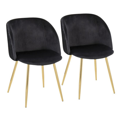 Gold Metal, Black Velvet Fran Pleated Chair - Set of 2