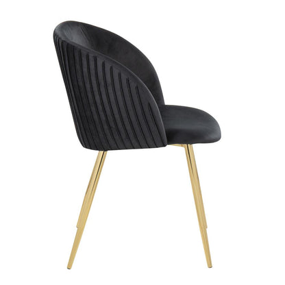 Gold Metal, Black Velvet Fran Pleated Chair - Set of 2