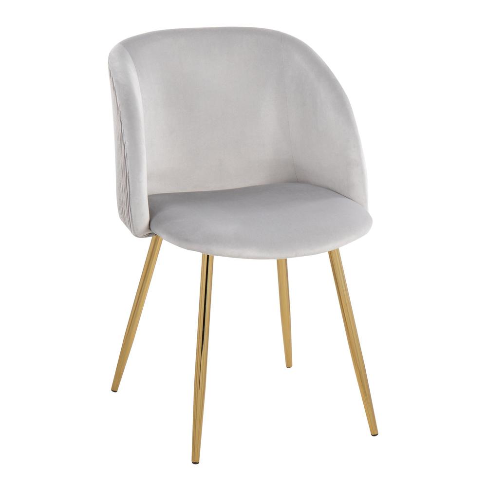 Gold Metal, Silver Velvet Fran Pleated Waves Chair - Set of 2