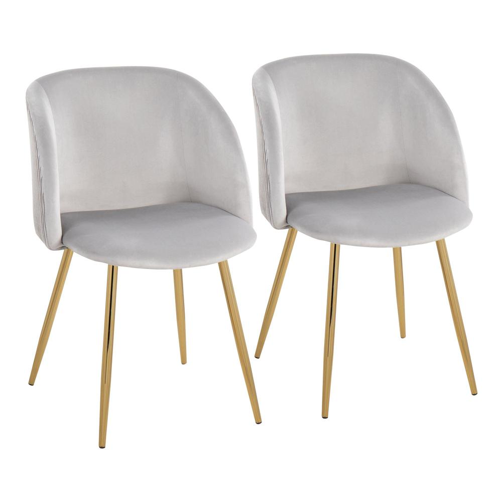 Gold Metal, Silver Velvet Fran Pleated Waves Chair - Set of 2