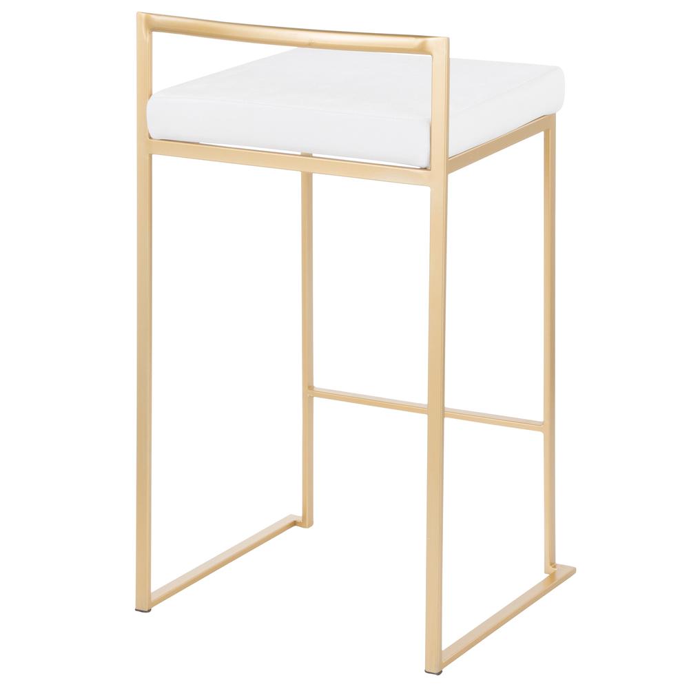 Gold Metal, White Velvet Fuji Stacker Counter Stool - Set of 2