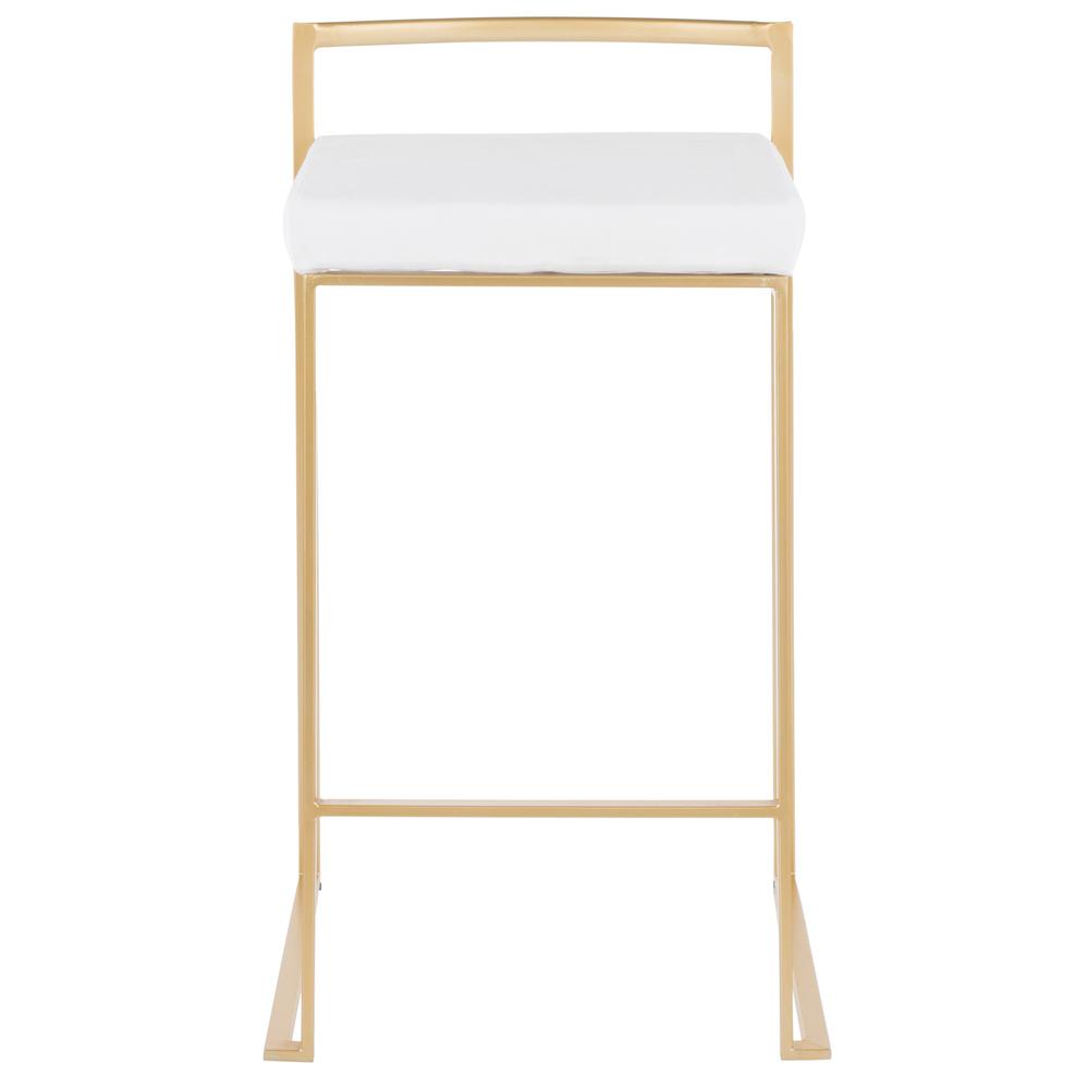 Gold Metal, White Velvet Fuji Stacker Counter Stool - Set of 2