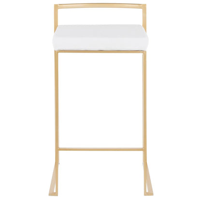 Gold Metal, White Velvet Fuji Stacker Counter Stool - Set of 2
