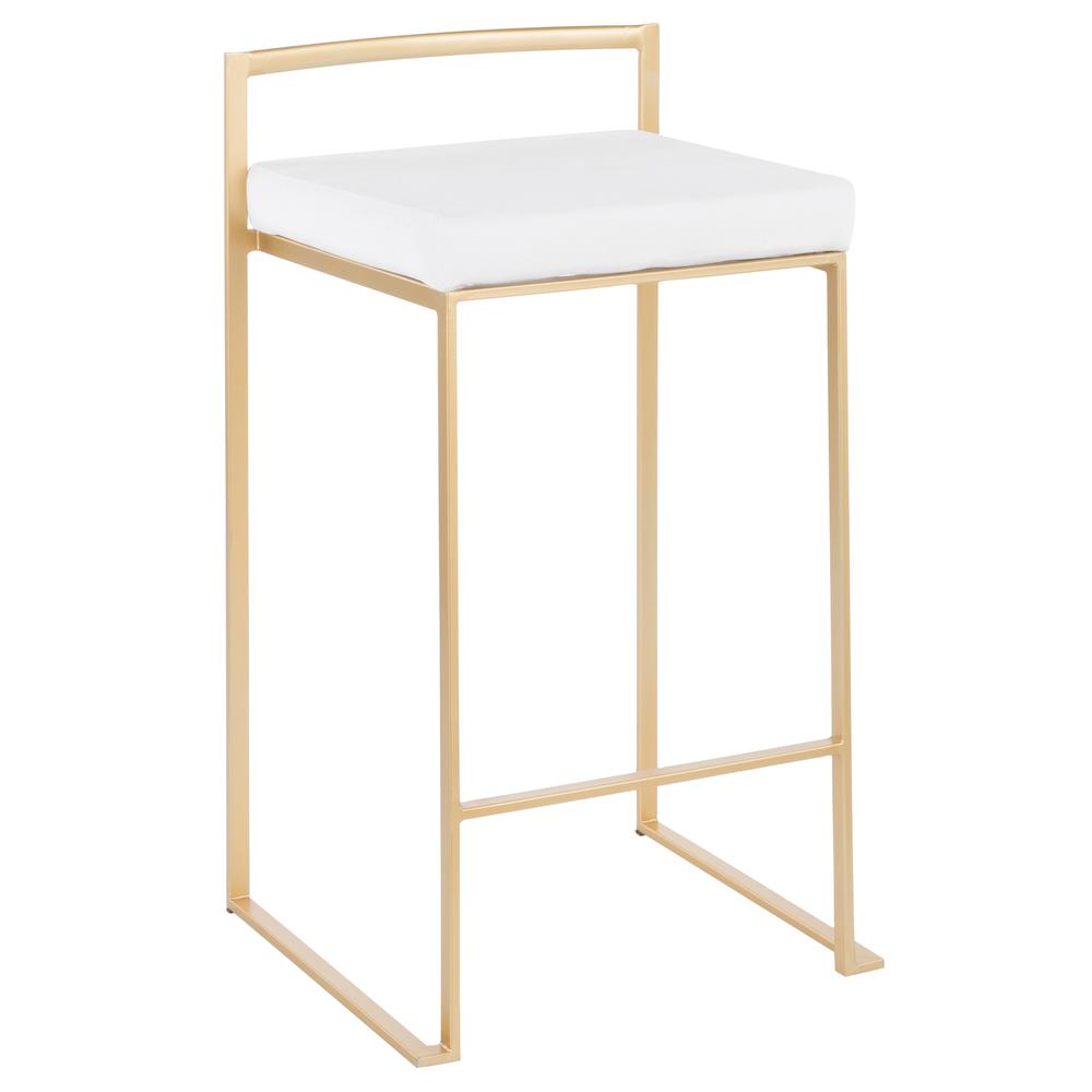 Gold Metal, White Velvet Fuji Stacker Counter Stool - Set of 2