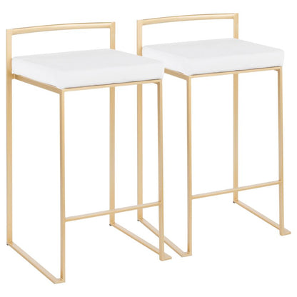Gold Metal, White Velvet Fuji Stacker Counter Stool - Set of 2