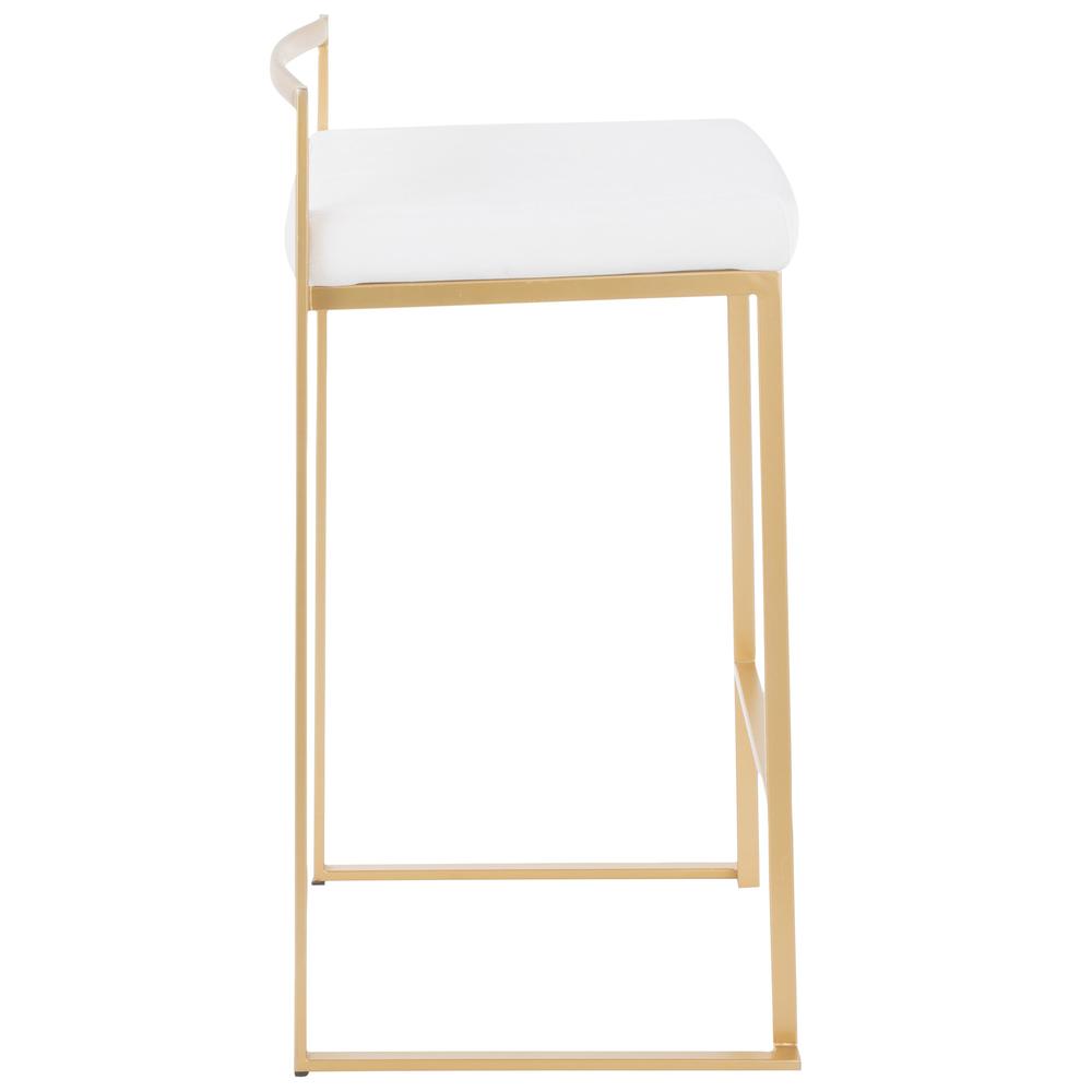 Gold Metal, White Velvet Fuji Stacker Counter Stool - Set of 2