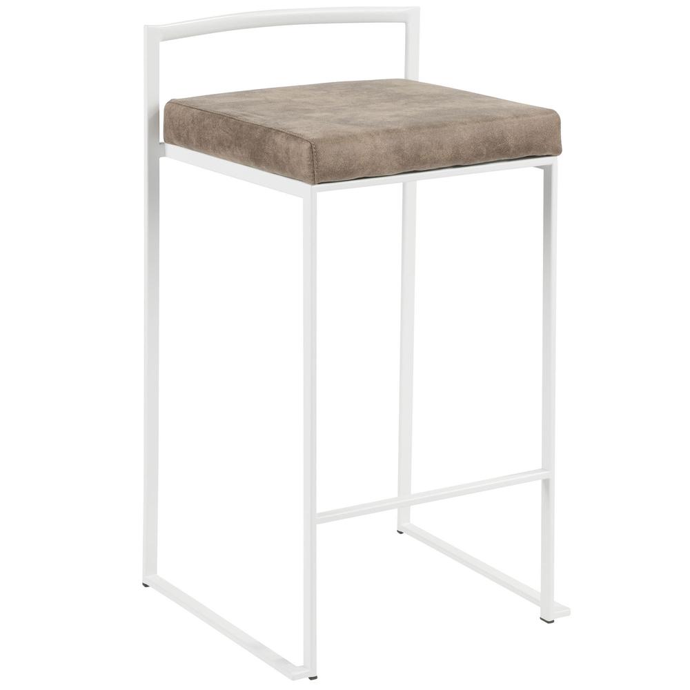 White, Brown Cowboy Fabric Fuji Stacker Counter Stool - Set of 2