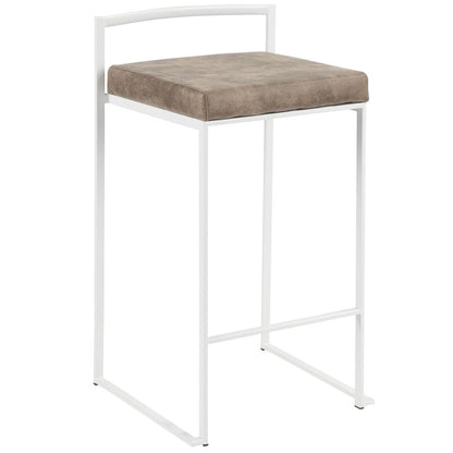 White, Brown Cowboy Fabric Fuji Stacker Counter Stool - Set of 2