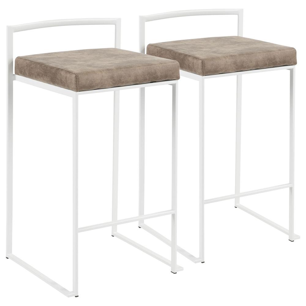 White, Brown Cowboy Fabric Fuji Stacker Counter Stool - Set of 2