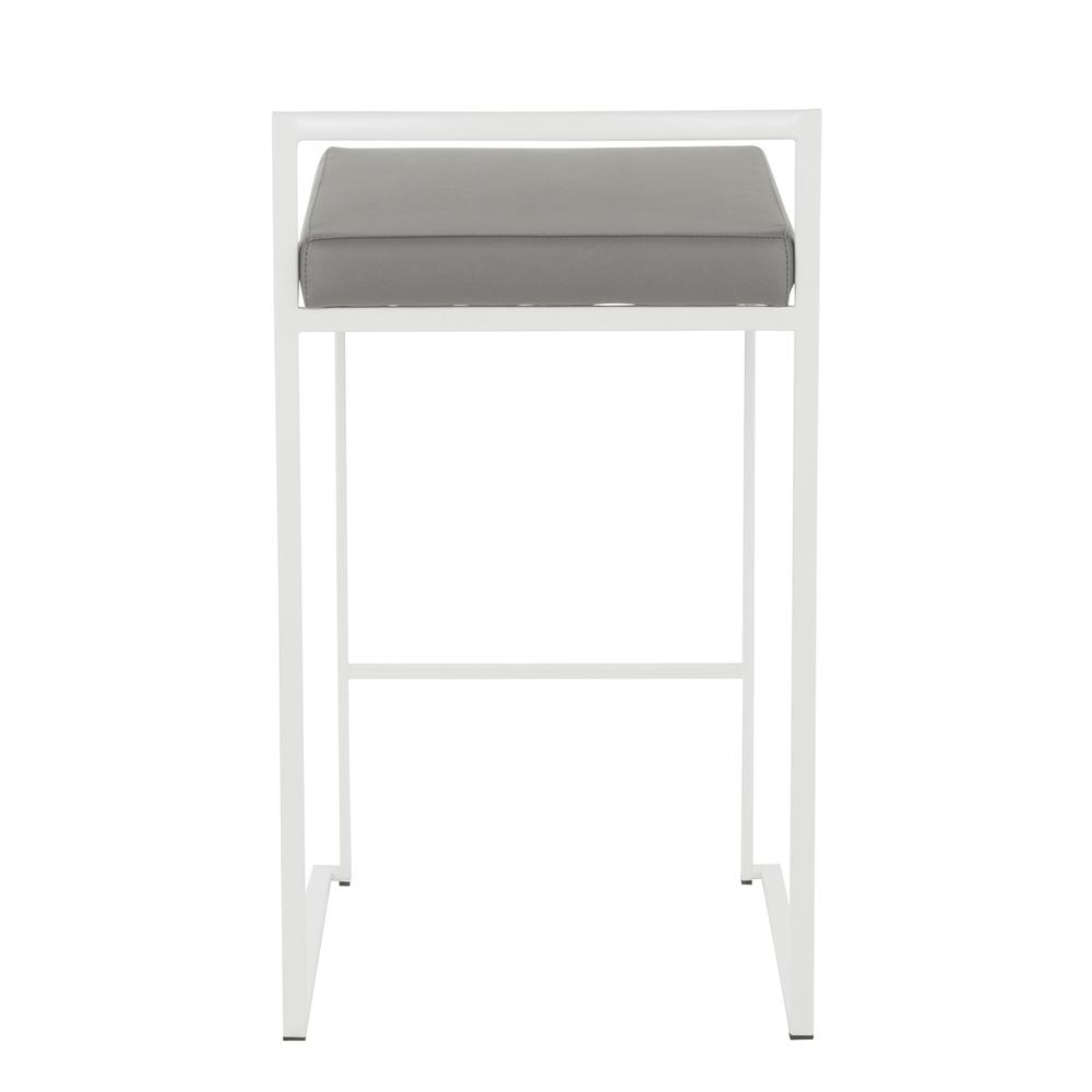 Fuji Contemporary Stackable Counter Stool in White with Grey Faux Leather Cushion - Set of 2