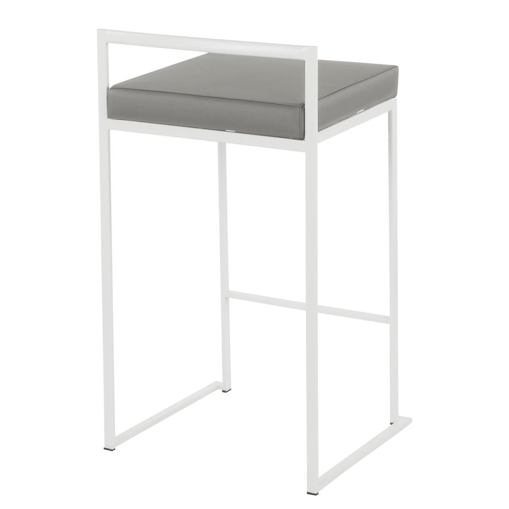 Fuji Contemporary Stackable Counter Stool in White with Grey Faux Leather Cushion - Set of 2