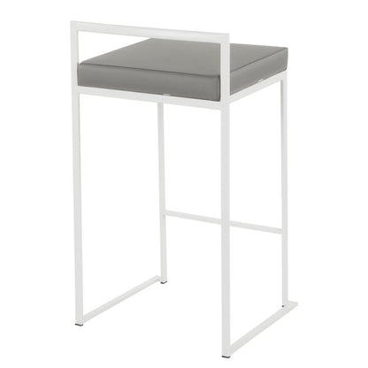Fuji Contemporary Stackable Counter Stool in White with Grey Faux Leather Cushion - Set of 2