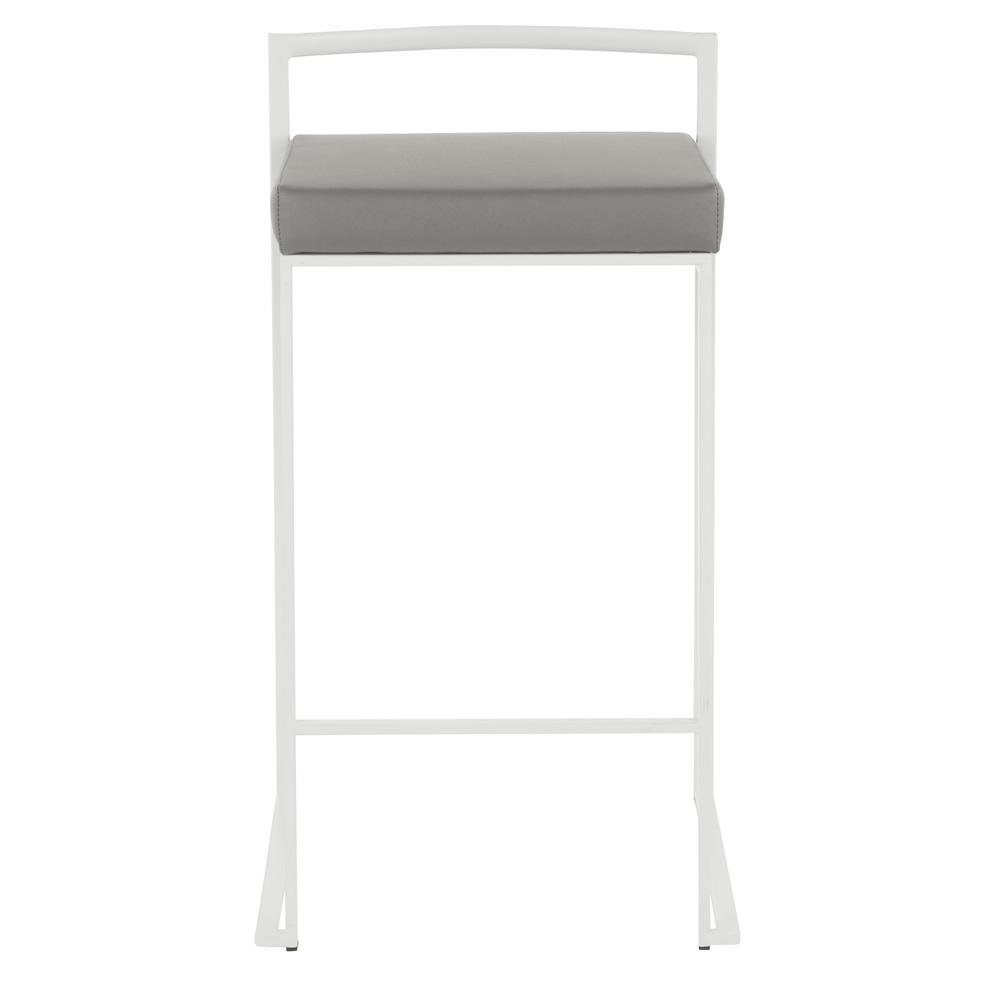 Fuji Contemporary Stackable Counter Stool in White with Grey Faux Leather Cushion - Set of 2