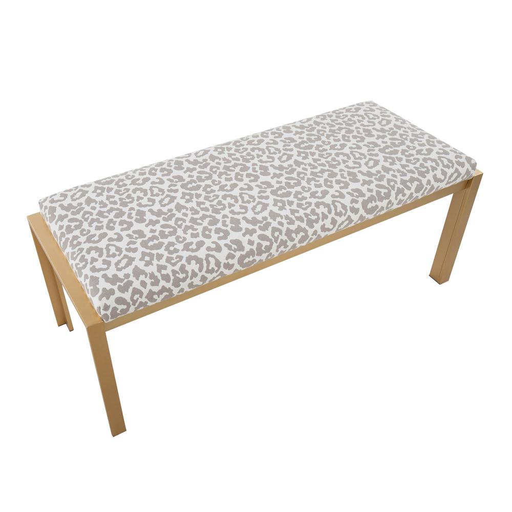 Gold, Grey Leopard Fabric Fuji Bench