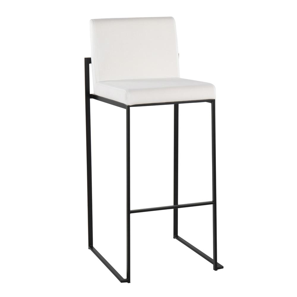 Black Steel, White Velvet Fuji High Back Barstool - Set of 2