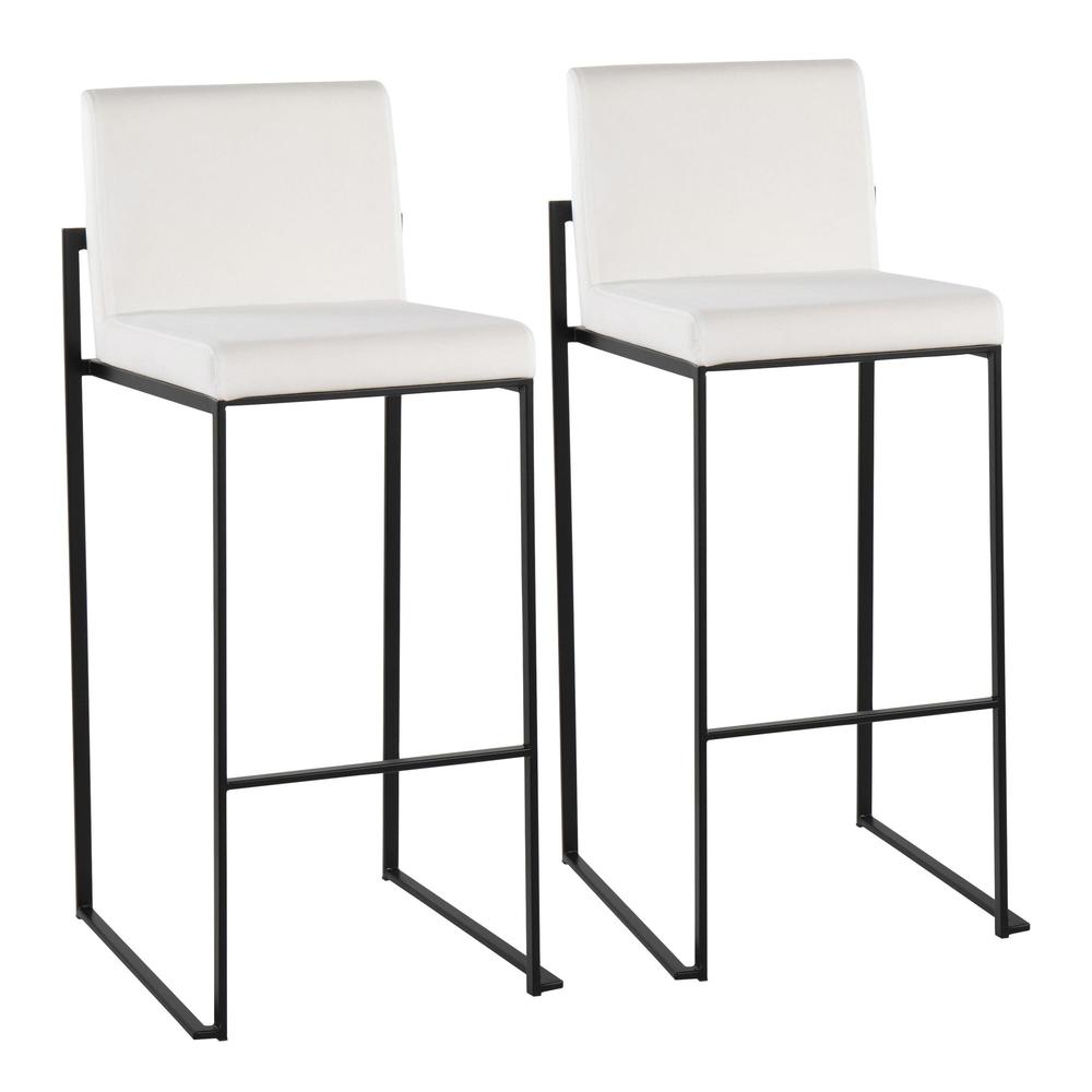 Black Steel, White Velvet Fuji High Back Barstool - Set of 2